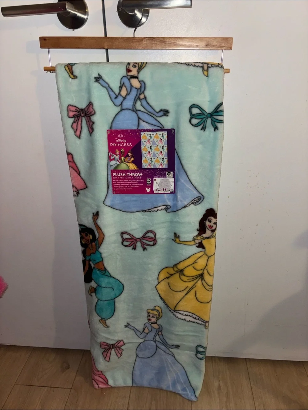 Disney Princess Plush Throw Blanket - Pastel Blue, Yellow, Pink